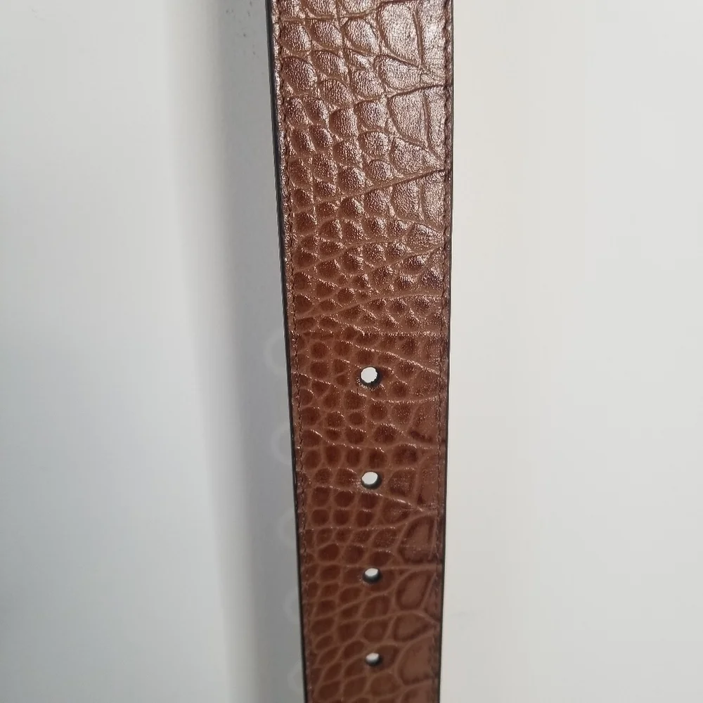 NWT Cole Haan Wide Croc Embossed Woodbury Brown Belt Size S